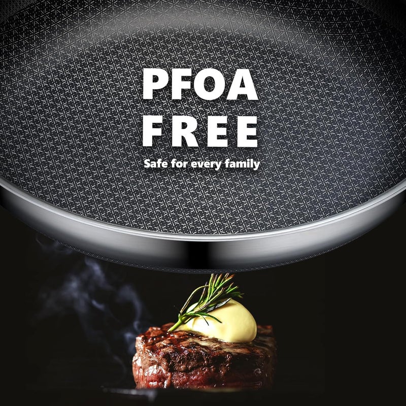 OATOFP Non Stick Frying Pans 12 inch, Hybrid Frying Pans Nonstick,non stick Stainless Steel Skillets, Dishwasher and Oven-Safe Chef Pan, Induction Compatible Pan, PFOA Free Cookware - Image 3